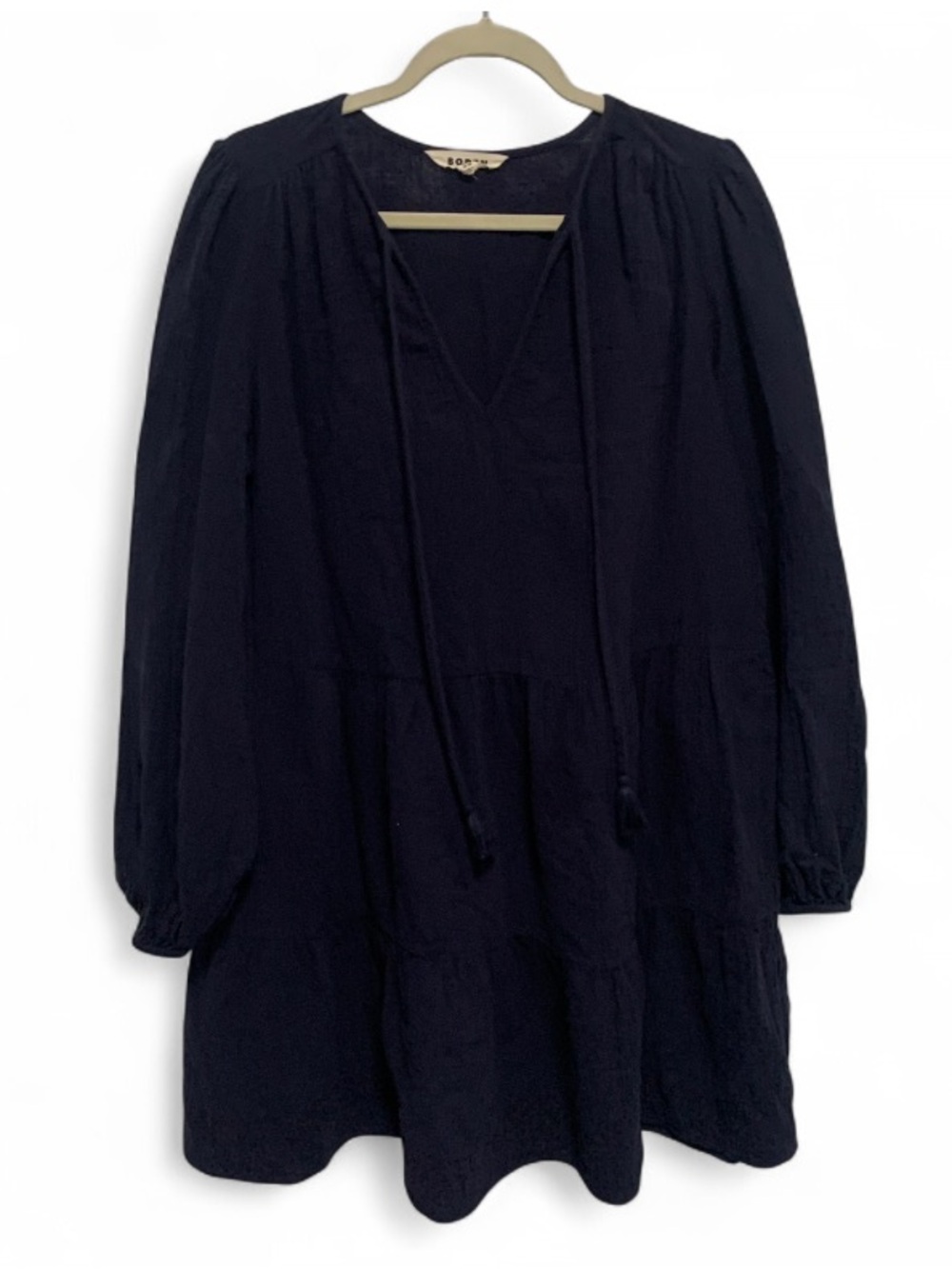 Boden Dark Blue Toe Neck Long-Sleeve Tiered Babydoll Dress
